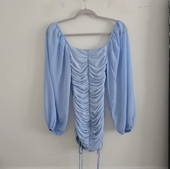 Hello Molly baby blue long balloon sleeve ruched mini bodycon dress nwt - Picture 10 of 11